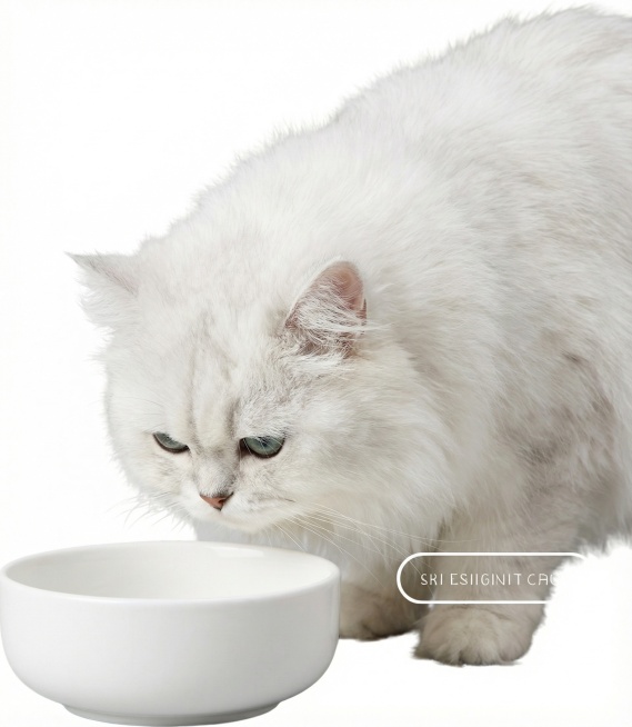 把那一只猫改成白色长毛猫。在在那个绿色的碗改成白色，碗里不要放任何东西。预览效果