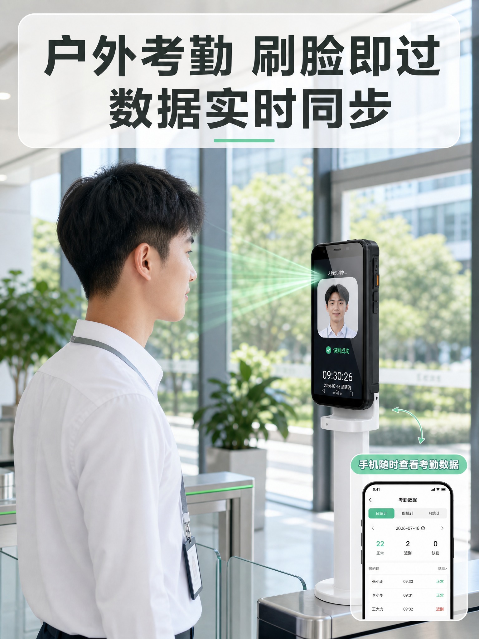 [主图-4] 主题：真实场景——清新明亮的园区/办公入口考勤使… - 图片创意预览