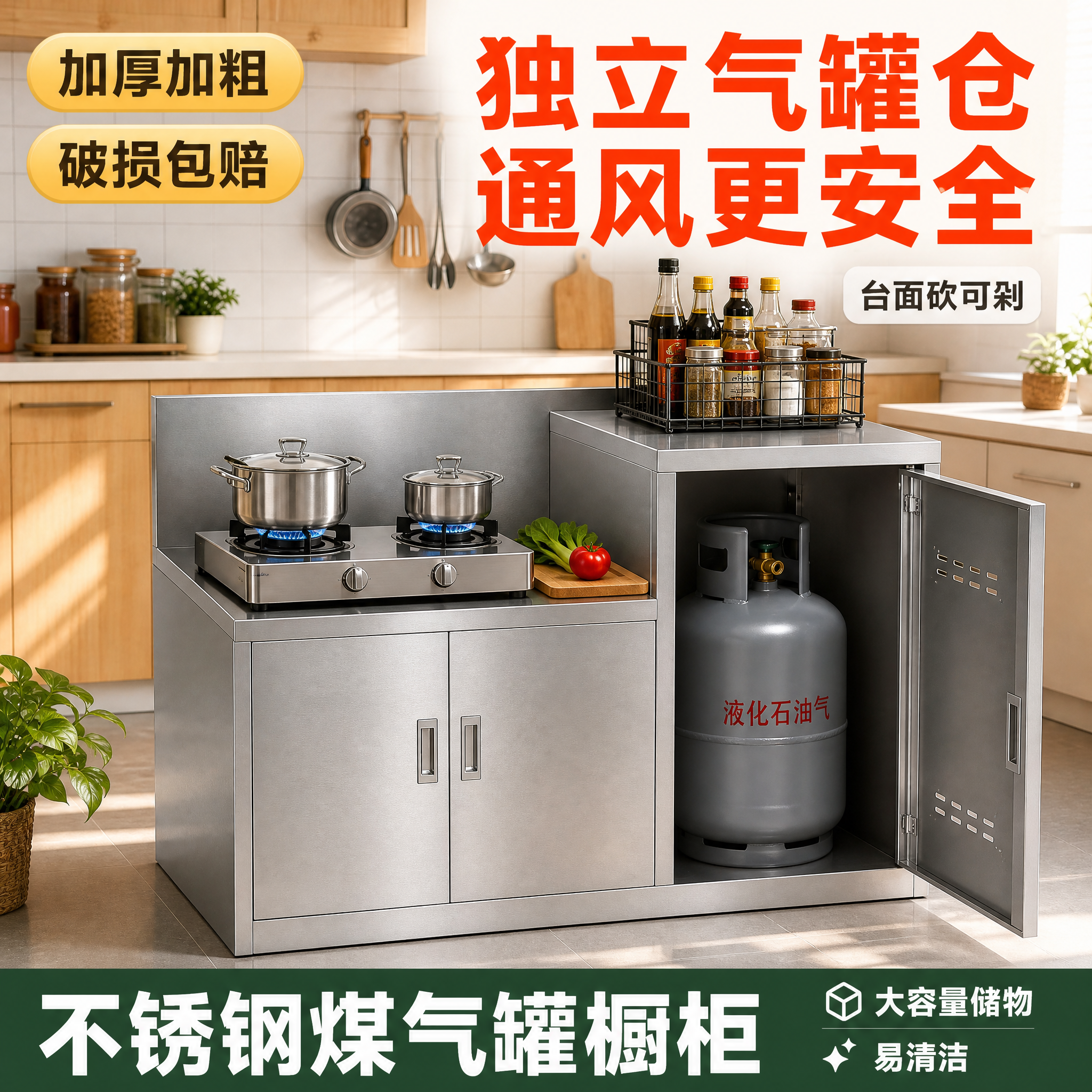 [主图-1] 不锈钢煤气罐橱柜 首图点击率 家用厨房场景 高低… - 图片创意预览