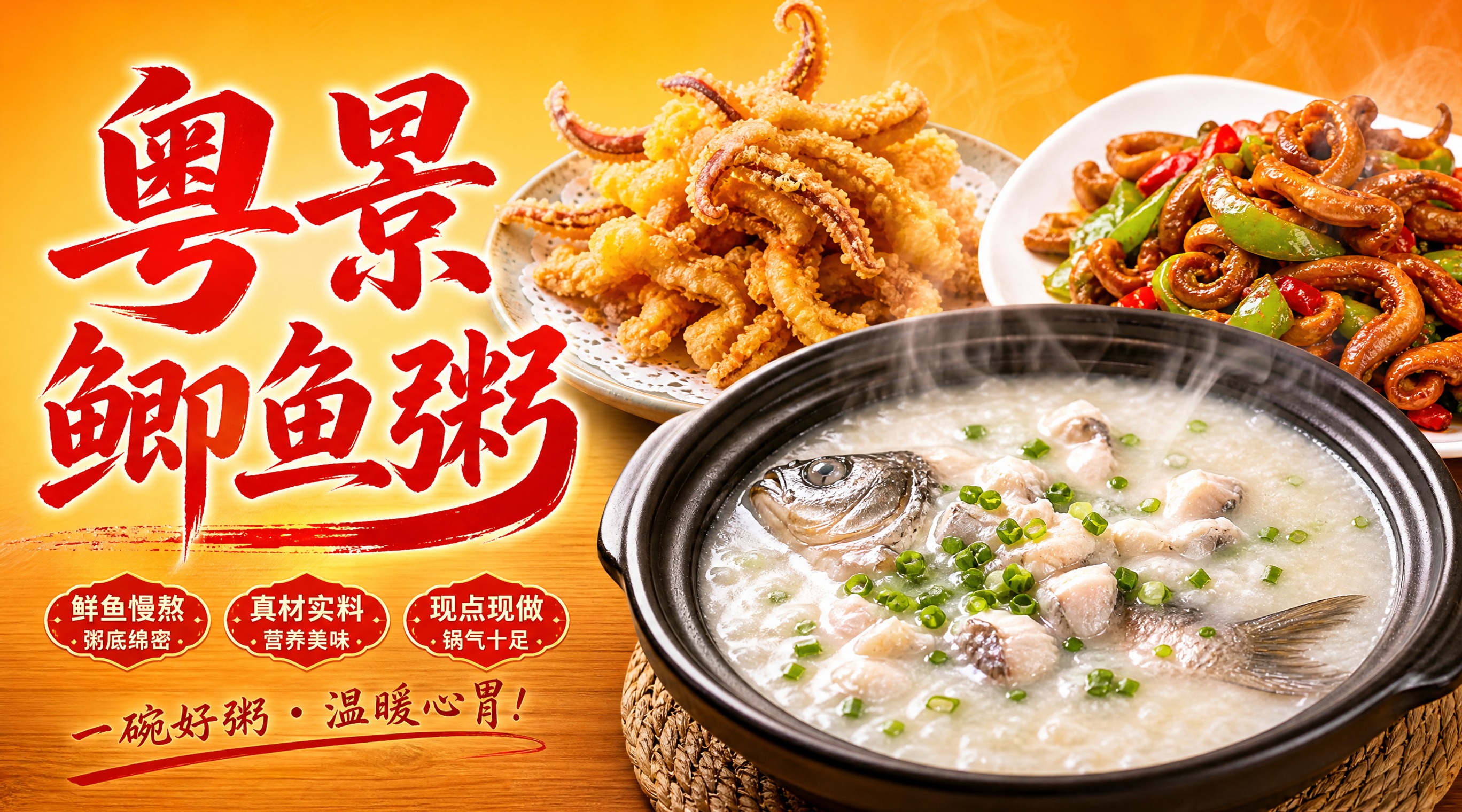 外卖店铺招牌设计，尺寸702x392像素，写实有食欲风格。左侧… - 图片创意预览