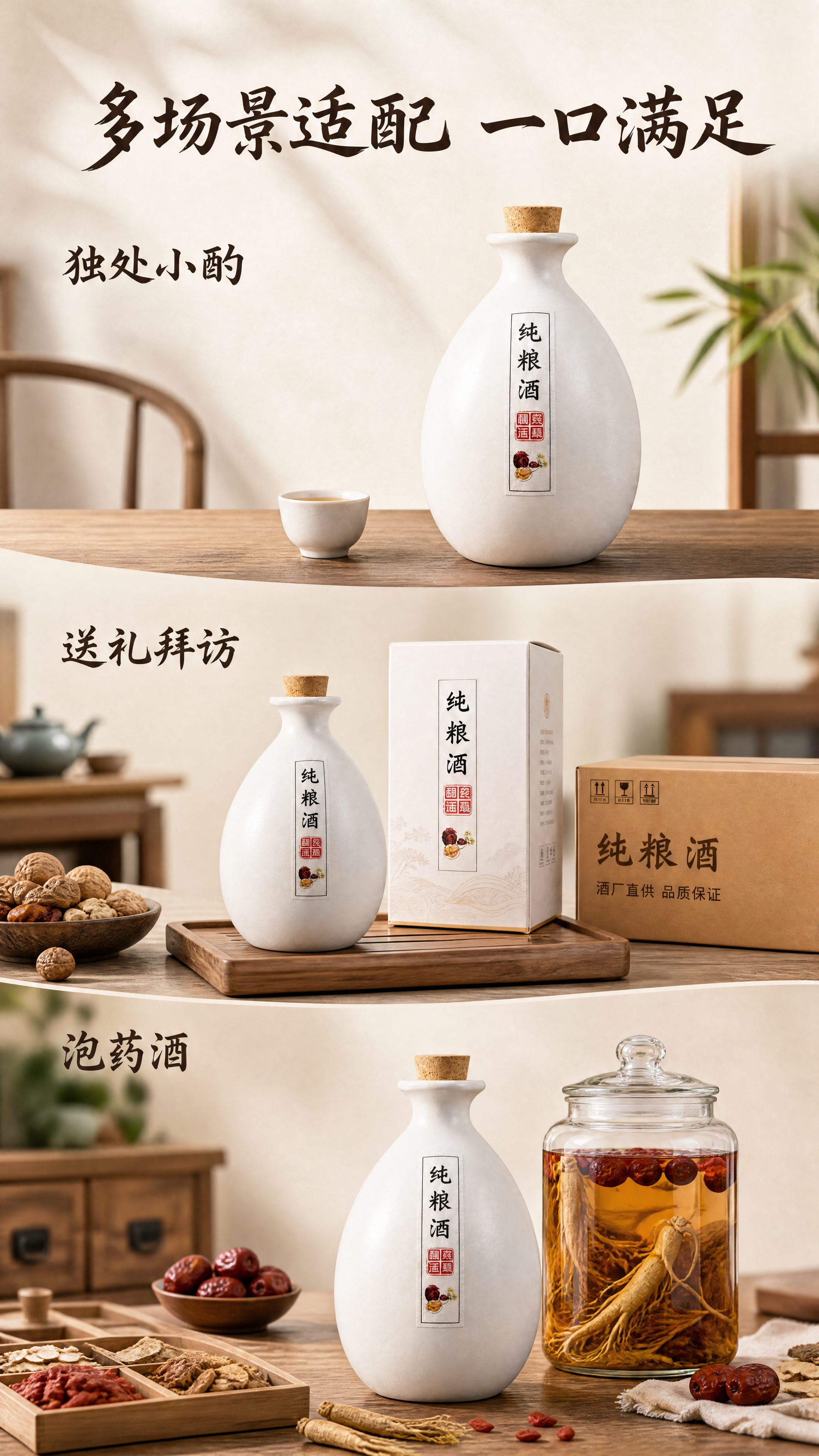 [第3屏] 多场景适配展示-氿仙氿52°清香型白酒。 [氛围/… - 图片创意预览