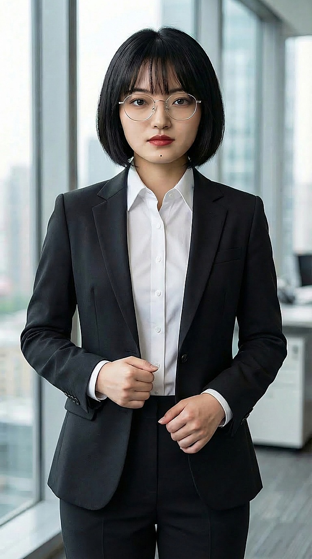 将衣服改为白色衬衫配黑色外套，不要领带，保留人物原有面部特征、发型和眼镜，保持全身构图，写实清晰风格