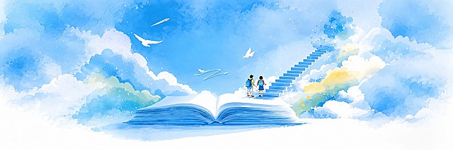 将图片尺寸调整为宽300厘米，高40厘米，保持原画面内容不变，不拉伸变形，通过扩展背景填充空白区域，保留原有水彩蓝白风格和所有元素