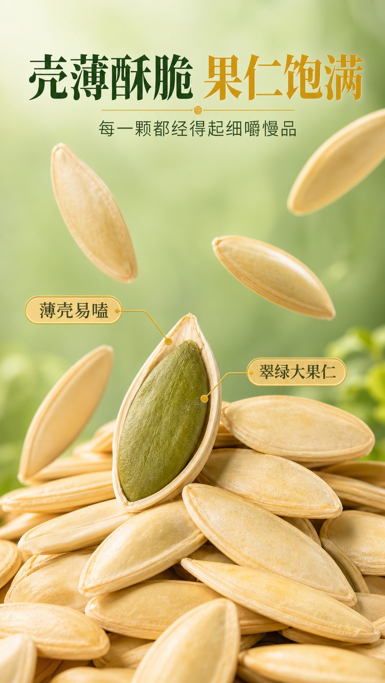 [商品] 使用【图1】美人甲南瓜籽的瓜子形态：颗粒修长饱满、外… - 图片创意预览