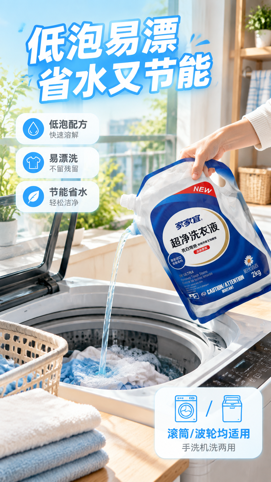 [主图-4] 家家宜超净洗衣液正面真实使用场景图，主题：家庭洗… - 图片创意预览