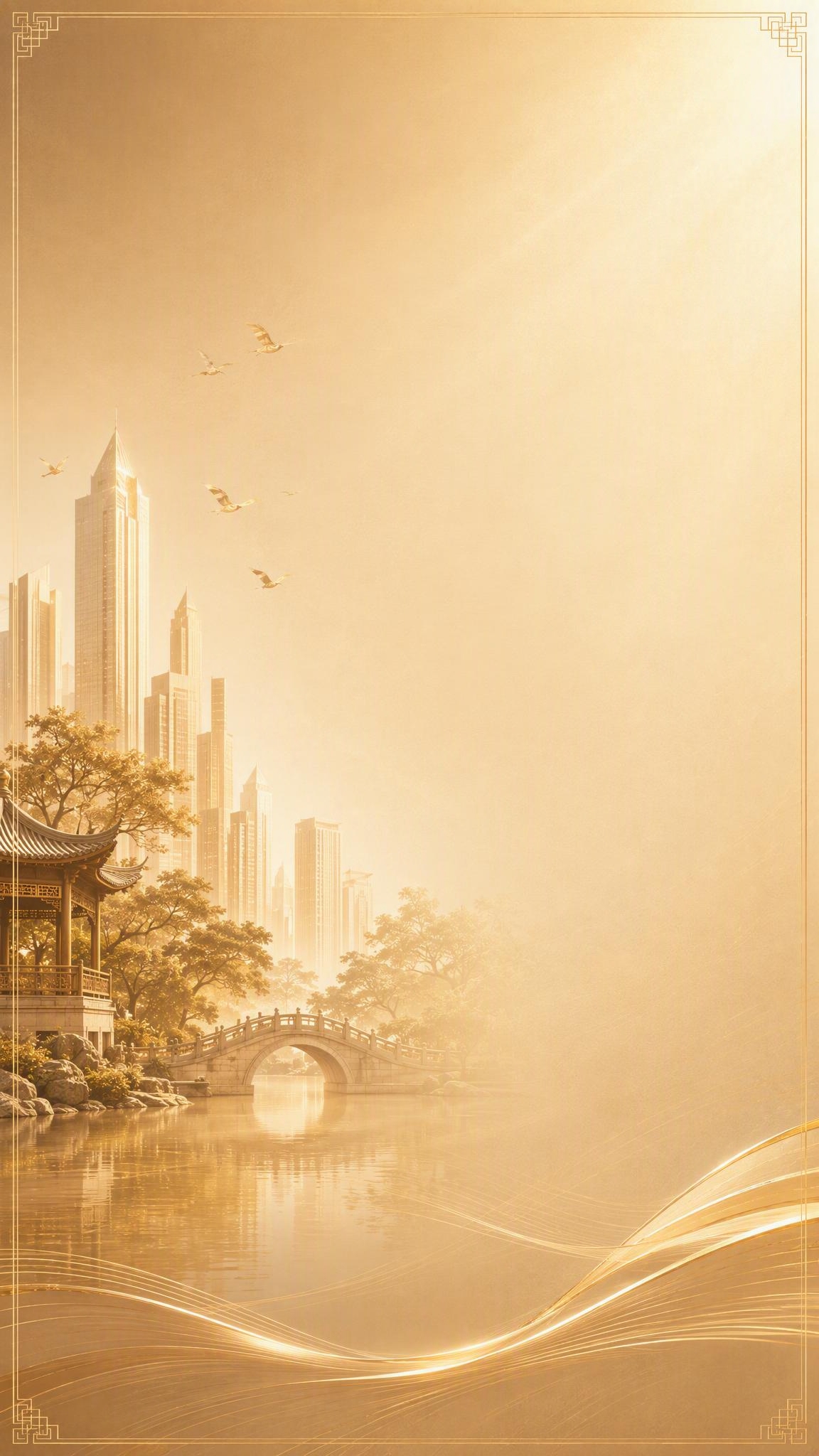 一张竖版海报背景图，浅棕色与金色为主色调，明亮通透，庄重大气有… - 图片创意预览