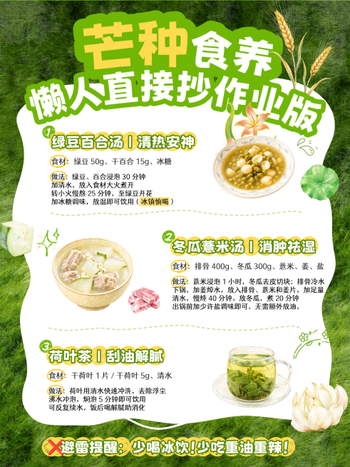 芒种节气养生干货科普分享清新水彩风小红书配图预览效果