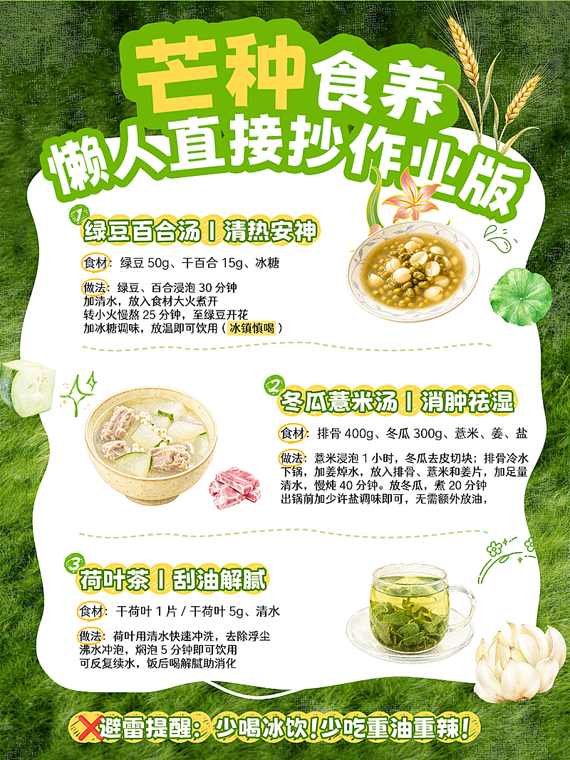 芒种节气养生干货科普分享清新水彩风小红书配图