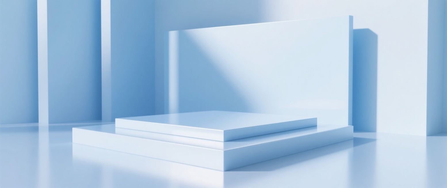 电商商品展台模型底图，几何肌理，浅蓝色系，主体为矩形展台，简洁的几何结构，画面构图和谐，高反光材质，极简风格，留白充足，光线柔和预览效果
