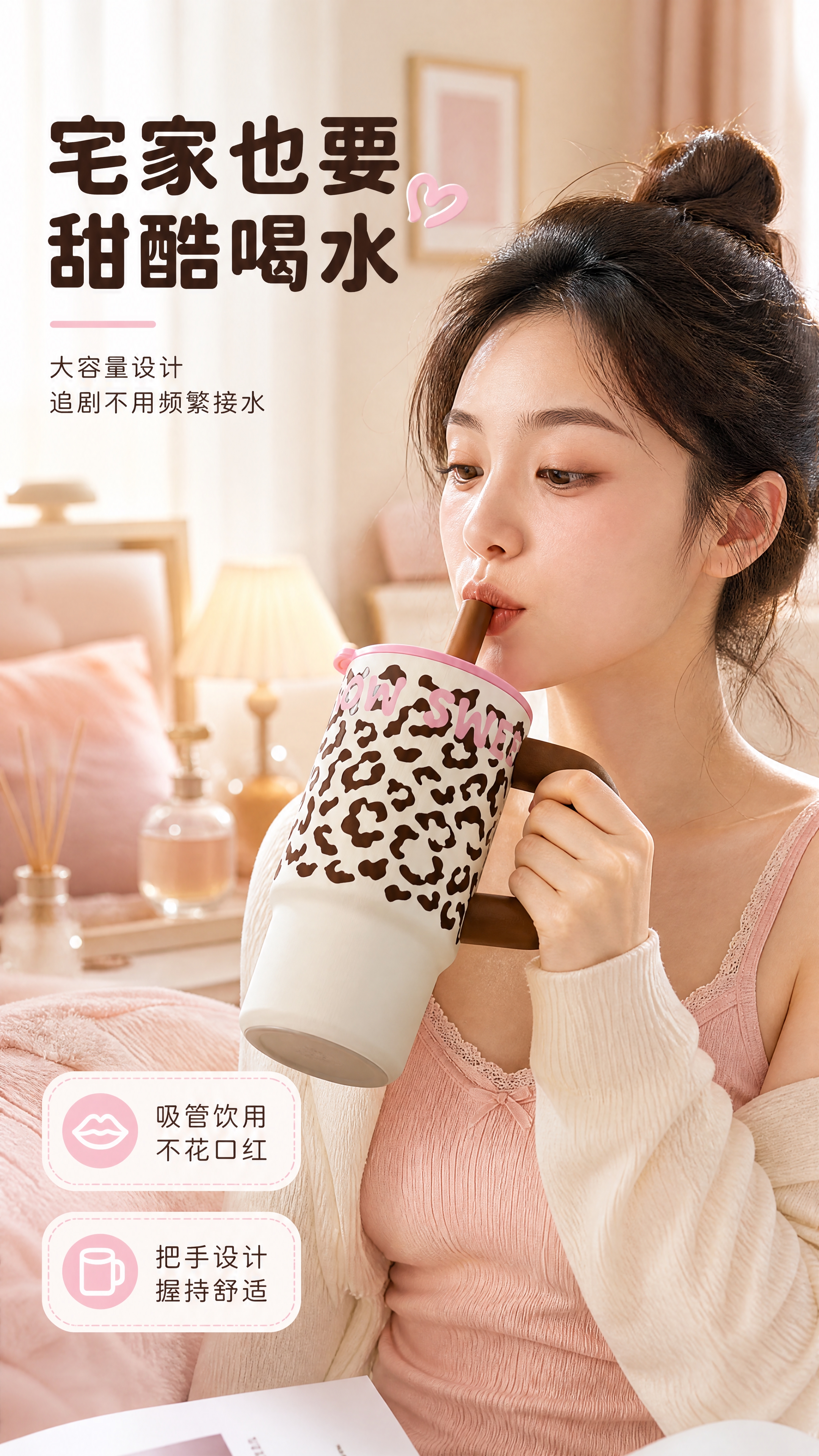 [商品] 使用【图1】豹纹保温杯大容量带把手吸管杯；保留杯身豹… - 图片创意预览