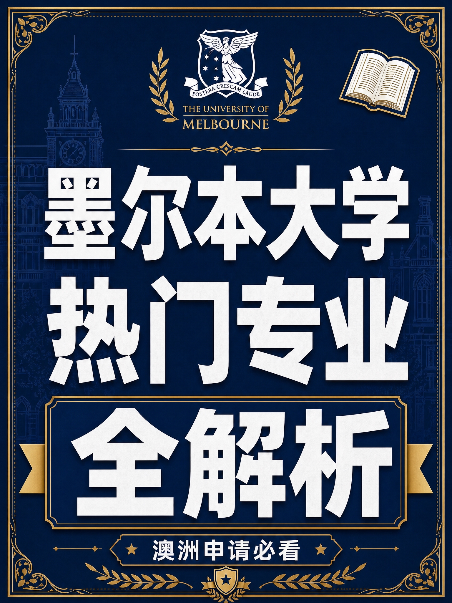 将这张墨尔本大学热门专业全解析封面海报，重新设计为墨尔本大学校… - 图片创意预览