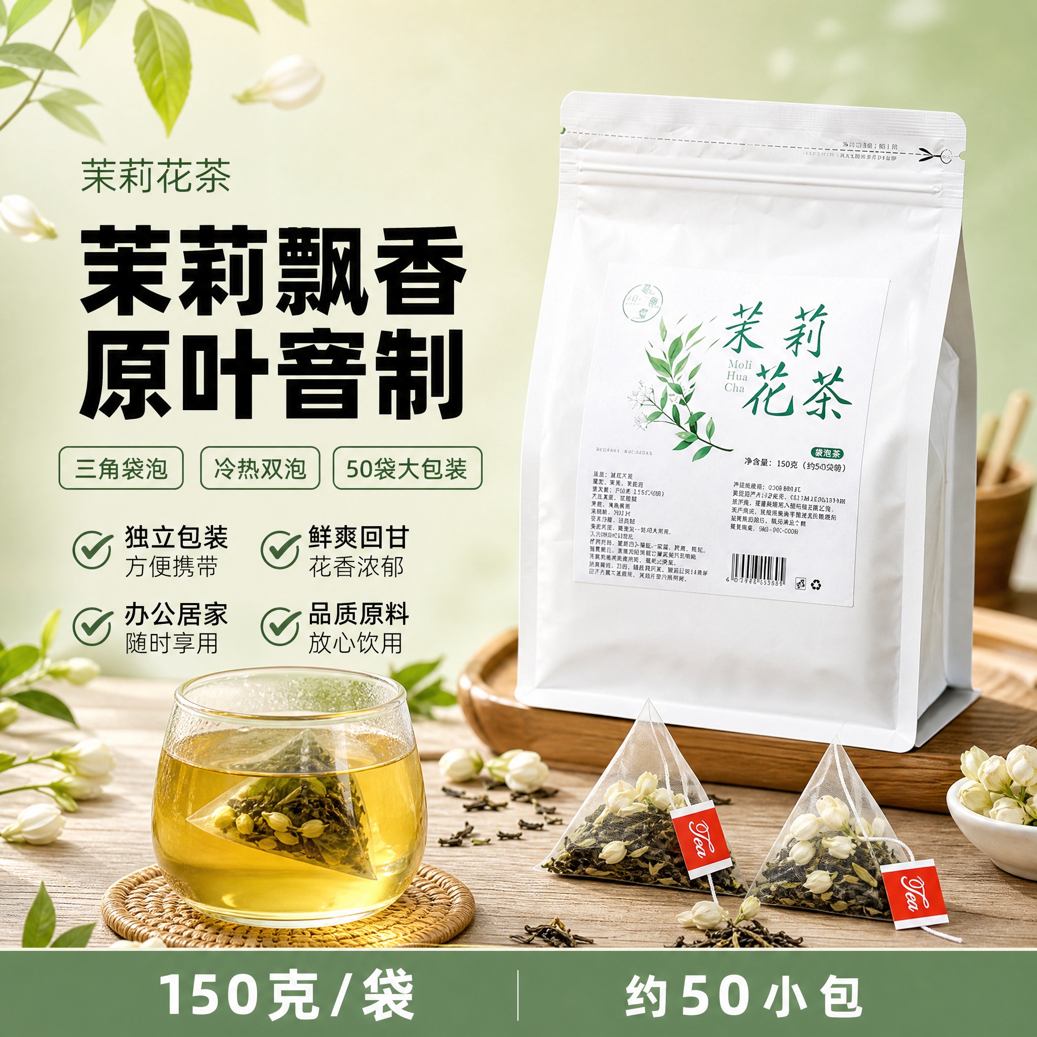 [单张主图] 茉莉花茶三角袋泡茶 抖音电商爆款促销感主图 千川… - 图片创意预览