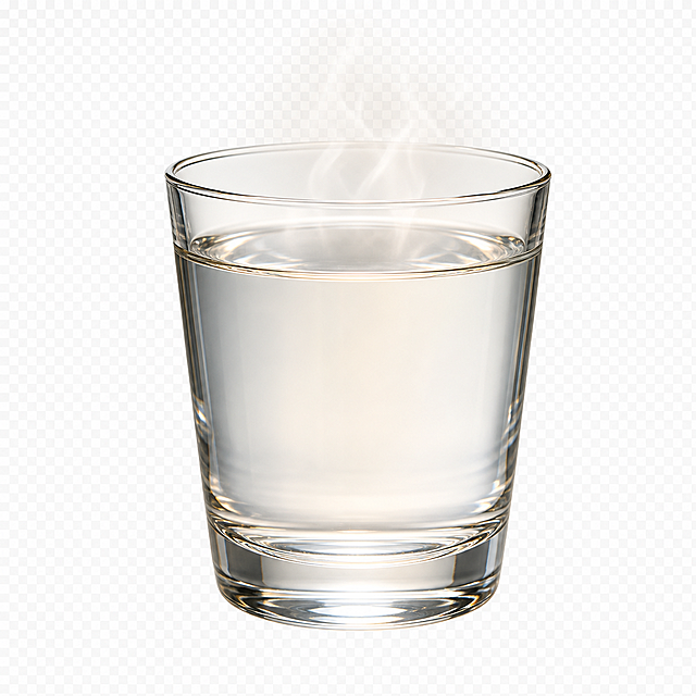 生成45℃温水，透明玻璃杯装着泡奶，拟物渲染，用于饮水机图标，彩色，去掉底色，不要有其他设备，杯子尺寸参考给定图片