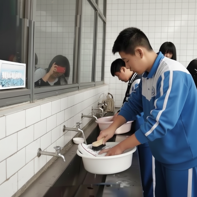 后面的红色墙面变成白色瓷砖墙面，画面清晰，明快预览效果