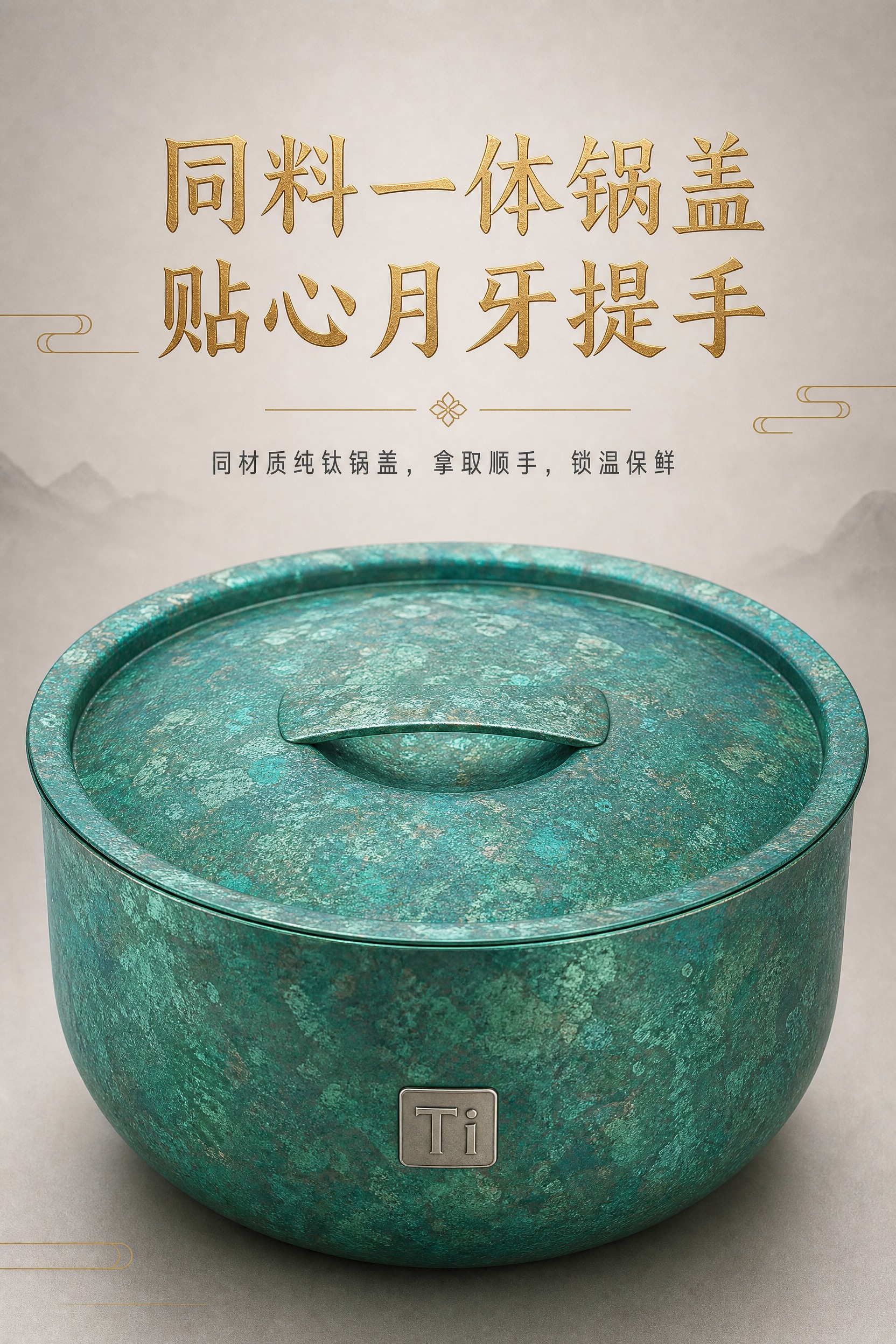 [商品] 使用【图1】墨绿款带盖纯钛冰花汤煲，重点展示锅盖月牙… - 图片创意预览