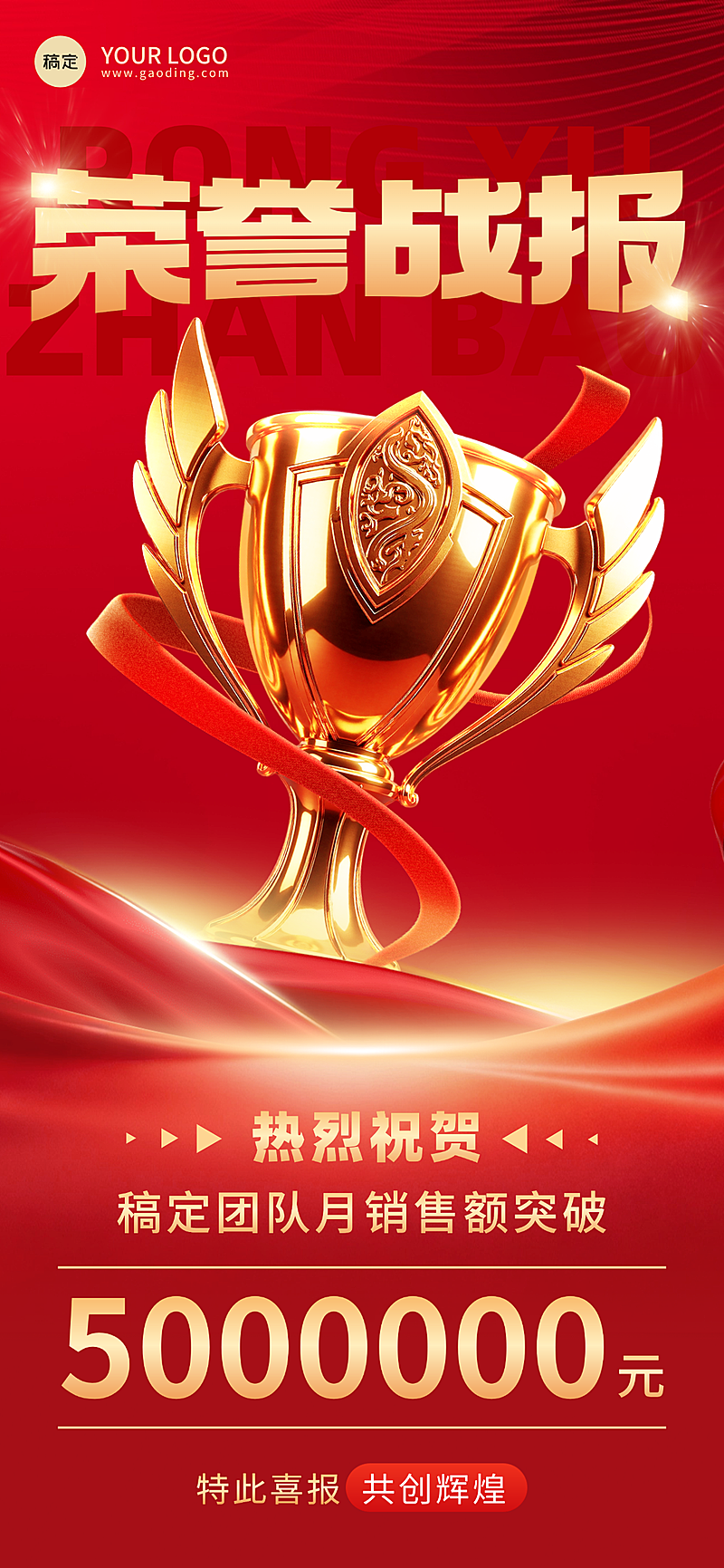 团队荣誉喜报战报全屏竖版海报
