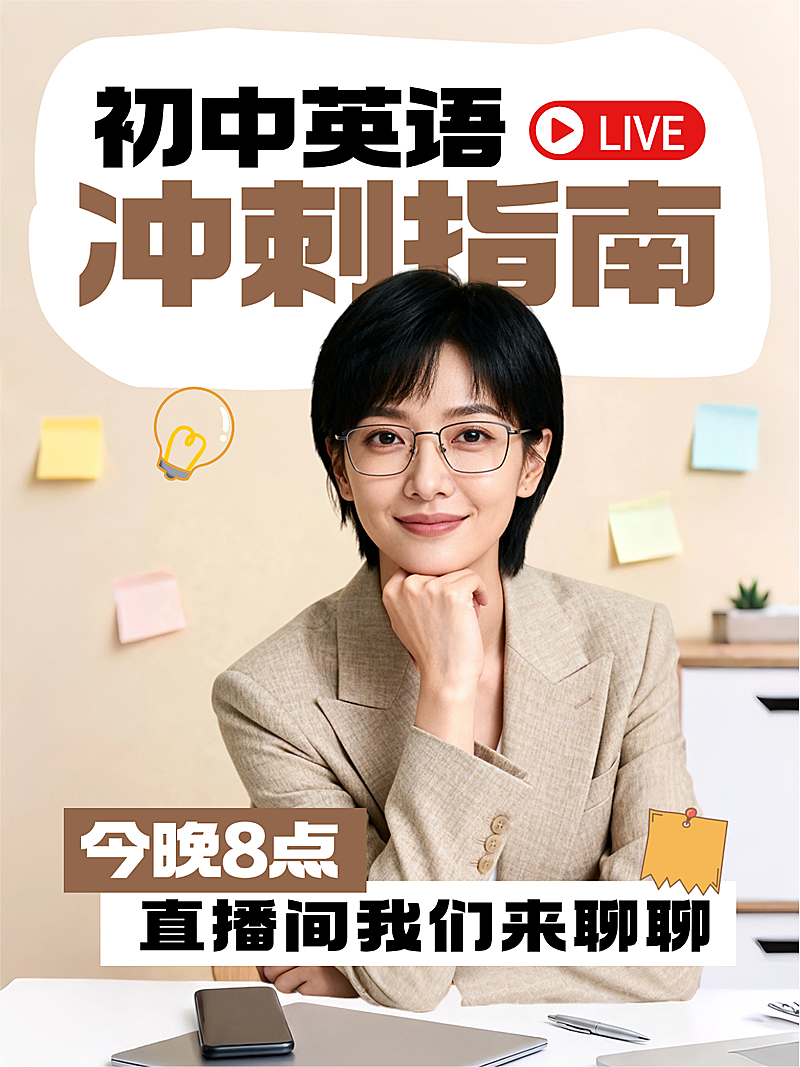 教育培训K12教育初中英语冲刺指南人像小红书封面