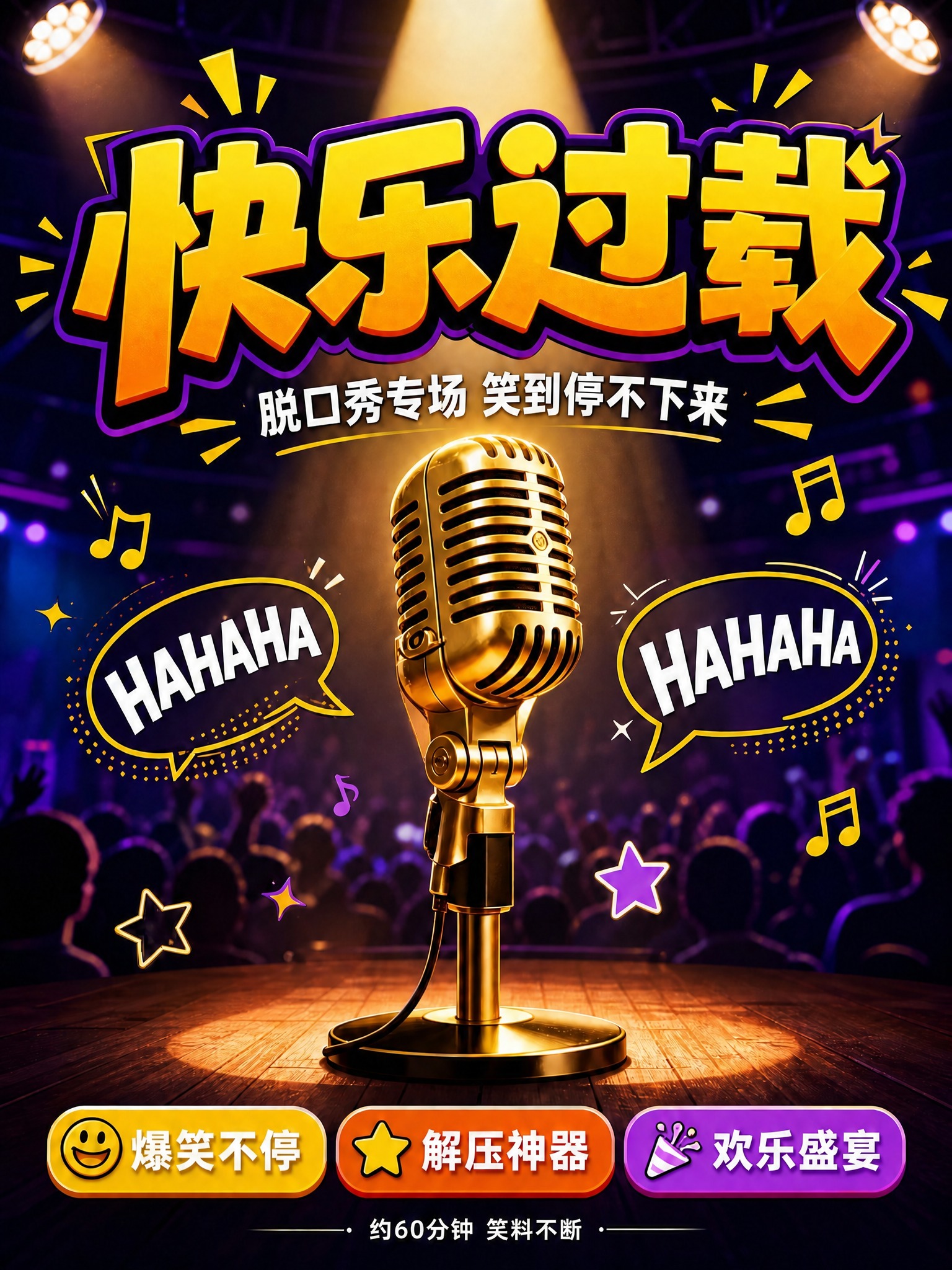 基于这张《快乐过载》脱口秀海报，保持所有画面内容、版式、风格、… - 图片创意预览