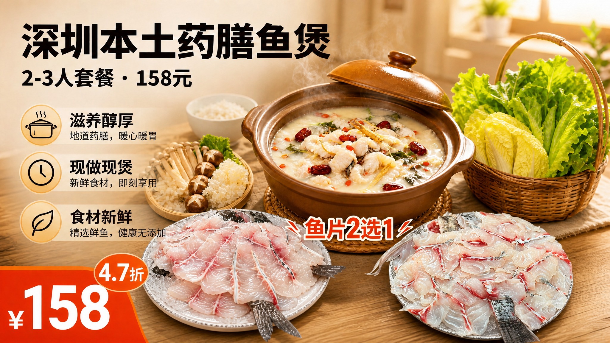 基于上一张药膳鱼煲套餐头图修改：1. 删除图片最下方米色横条的… - 图片创意预览