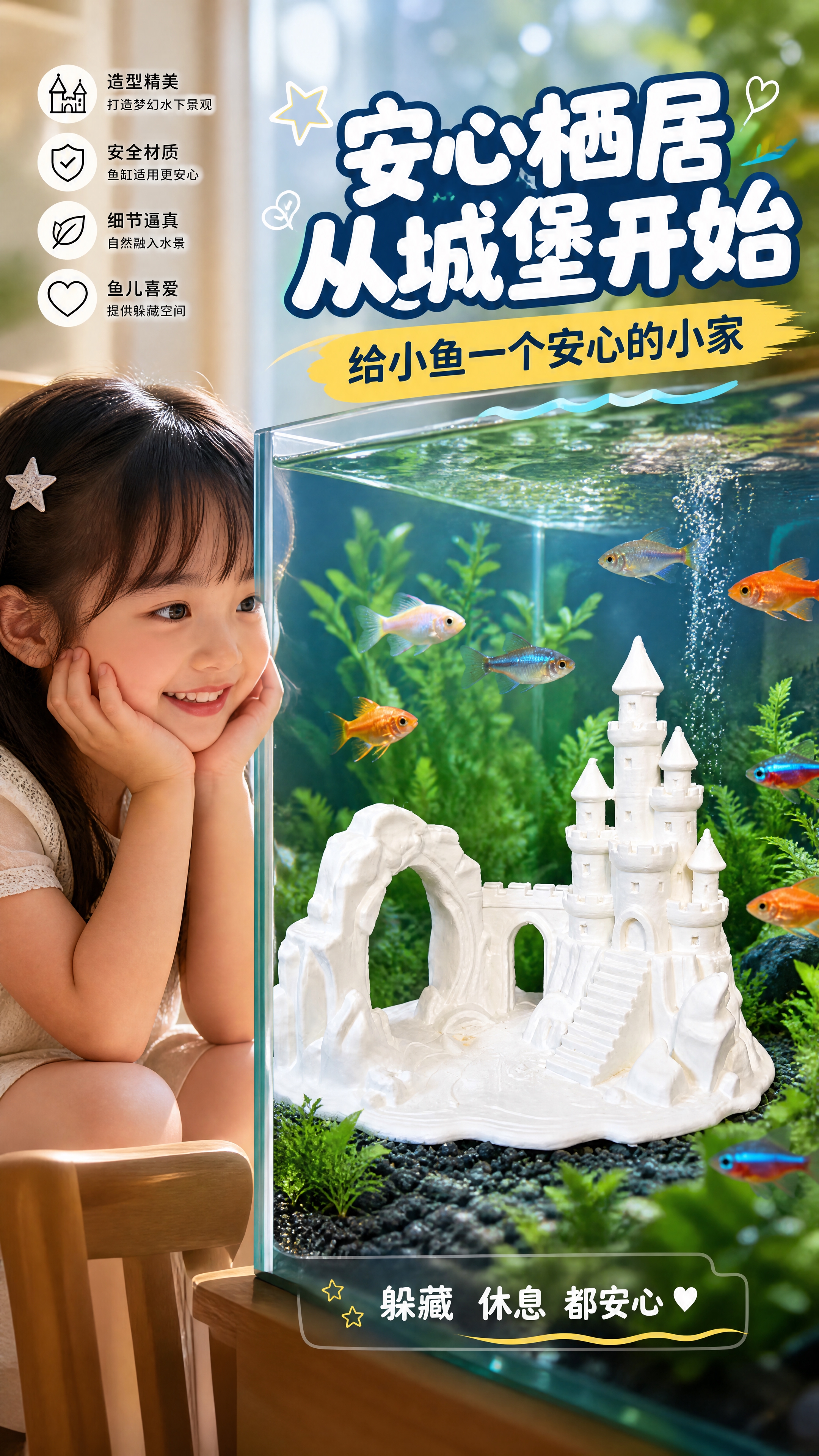 [商品] 使用【图1】白色城堡鱼缸躲避屋为产品本体，参考【图2… - 图片创意预览