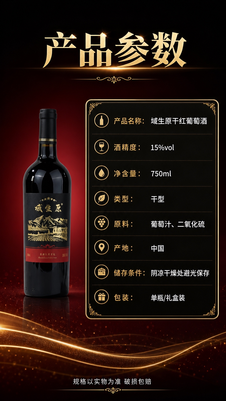 [商品] 使用【图2】域生原干红葡萄酒瓶身图；保留黑色酒标金色… - 图片创意预览