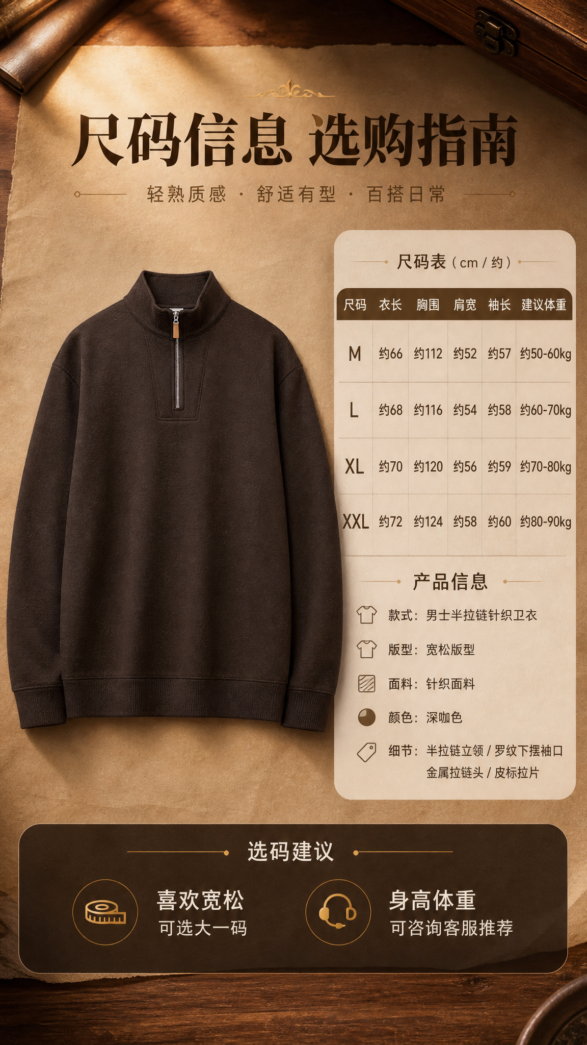[商品] 使用【图1】深咖色男士半拉链立领针织卫衣；商品处理：… - 图片创意预览
