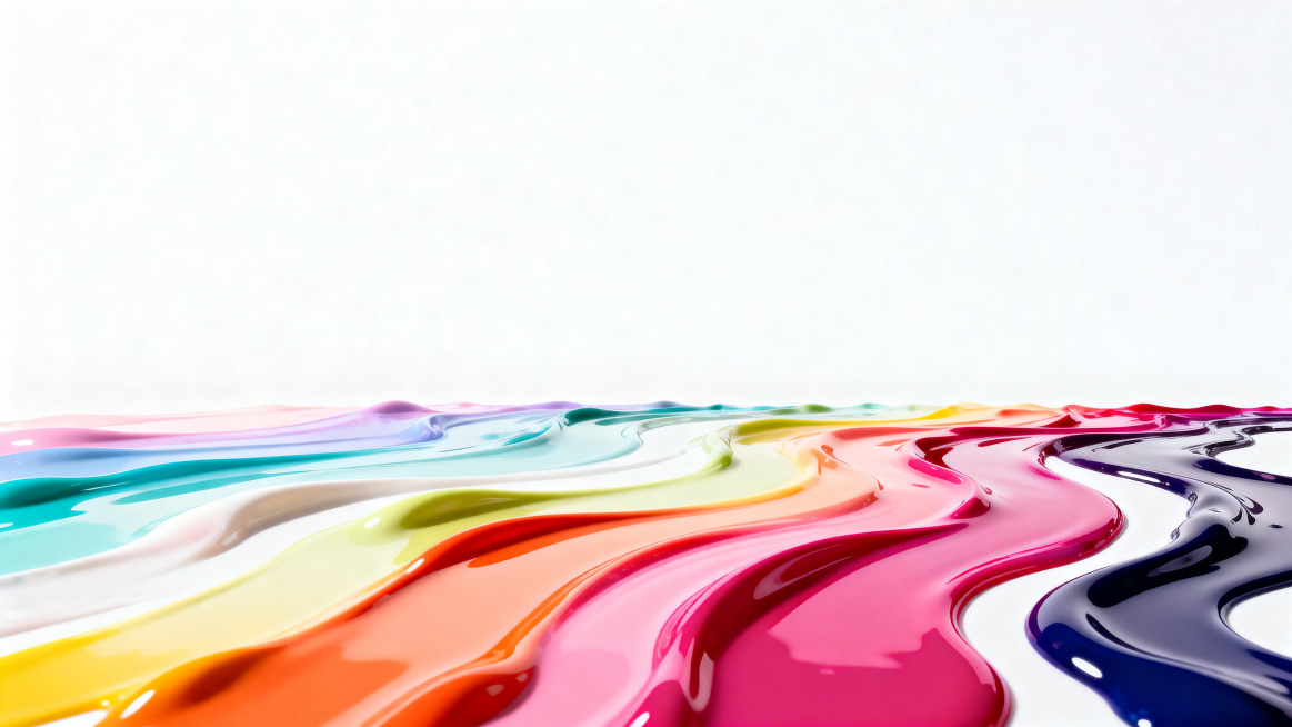 A wide panoramic river of colorful nail polish swatches flowing from left to right, occupying the bo预览效果