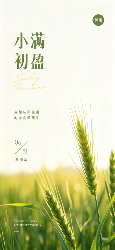 小满节气祝福清新感水稻全屏竖版海报预览效果