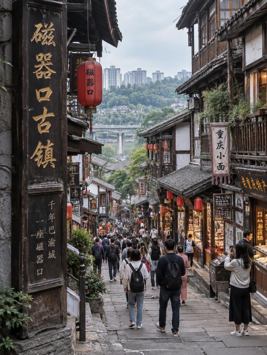 磁器口古镇高清实拍风景图，重庆古镇，巴渝民居建筑，古街小巷，吊… - 图片创意预览