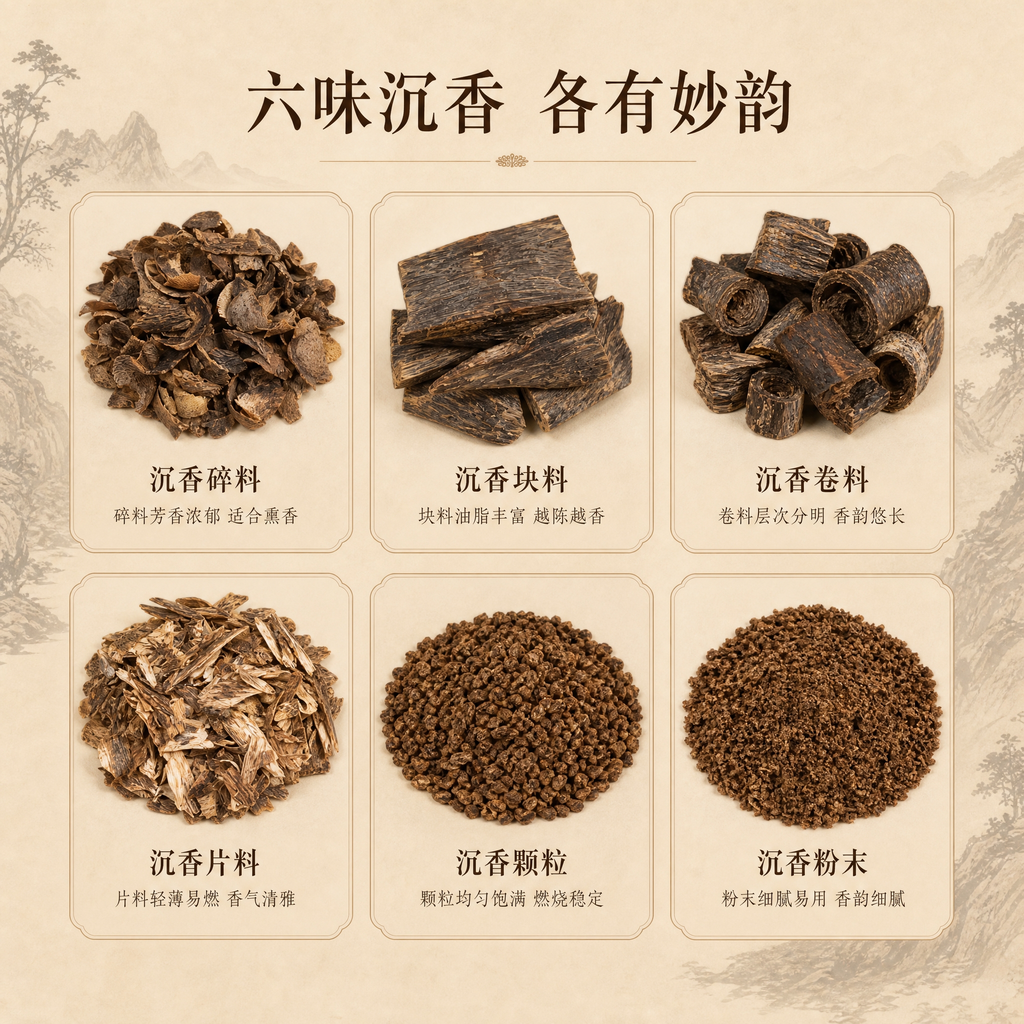 [主图-2] 沉香香料6款形态分类展示，纯产品无礼盒。 [统一… - 图片创意预览