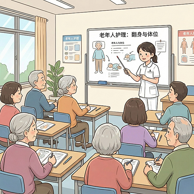 护士正在课堂给家属讲解