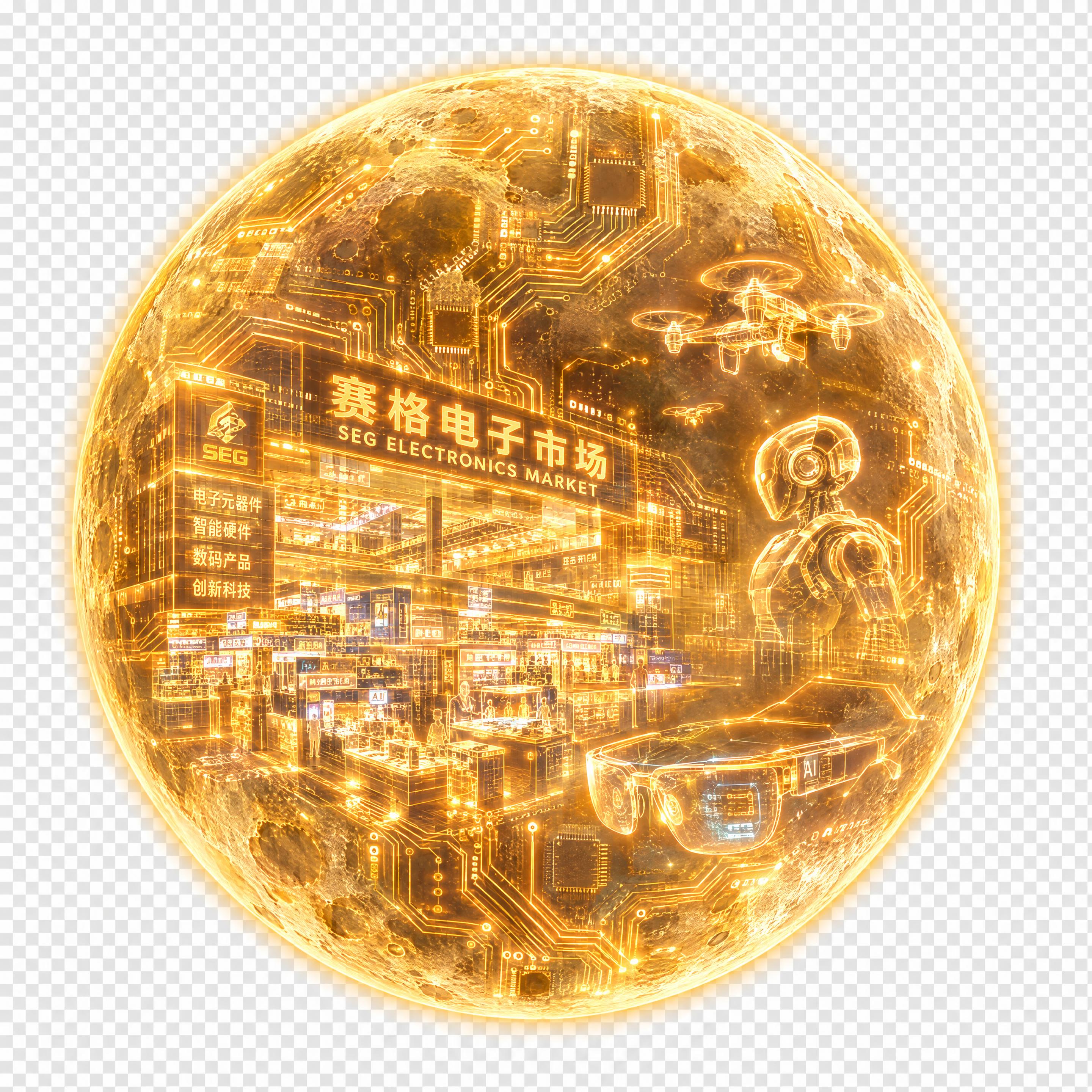 一轮完整的满月，透明背景PNG。月亮表面呈现精细的电路板纹路，… - 图片创意预览