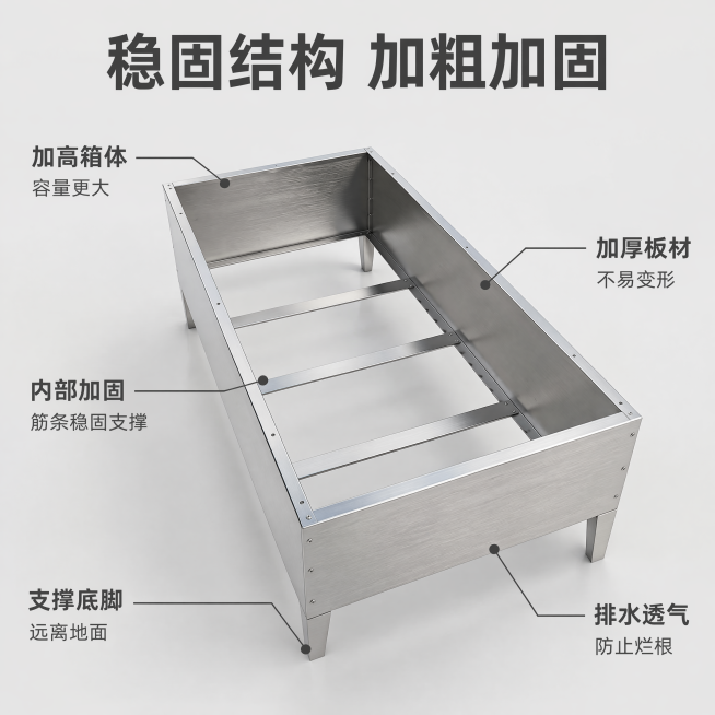 使用爆款主图复刻技能生成5张比例1:1的电商主图，适配平台为，商品为「图片1」「图片1」「图片1」，参考图为「图片1」「图片1」「图片1」「图片1」，商品卖点为不锈钢种植箱 阳台户外种菜箱 加高加厚带预览效果
