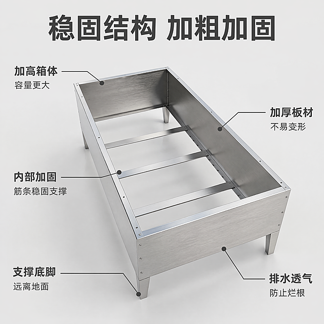 使用爆款主图复刻技能生成5张比例1:1的电商主图，适配平台为，商品为「图片1」「图片1」「图片1」，参考图为「图片1」「图片1」「图片1」「图片1」，商品卖点为不锈钢种植箱 阳台户外种菜箱 加高加厚带脚 可种茄子辣椒花草 耐腐蚀不生锈，