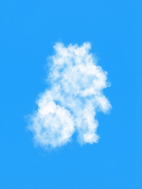 将图中白色剪影形象改成蓬松云朵效果，保持小熊轮廓，云朵边缘做模糊稀疏处理，减少云朵的体量，保留蓝色背景不变预览效果