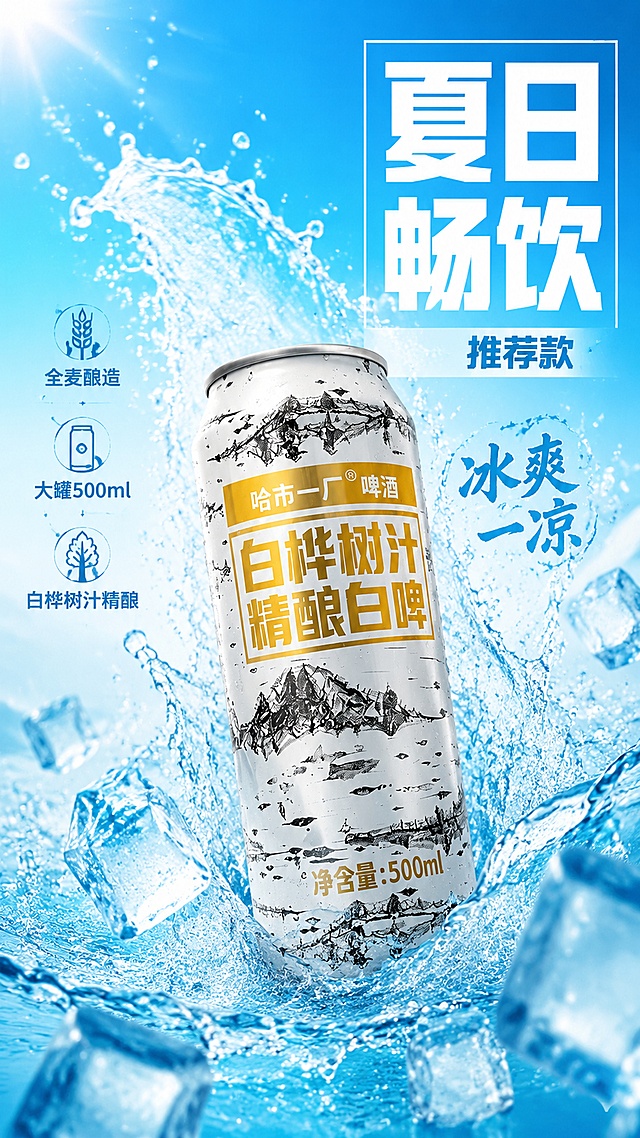 使用电商海报技能根据商品图「图片1」，生成1张电商海报，参考图为「图片1」，内容主题为夏日畅饮 推荐款，图片比例为9:16，