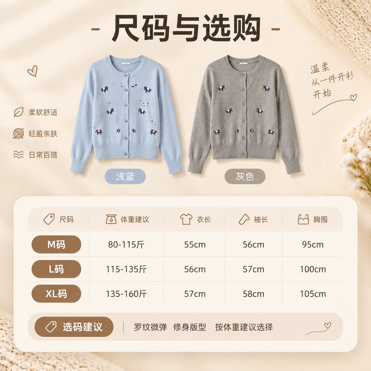 [商品] 使用【图1】【图3】开衫（浅蓝、灰色），保留款式细节… - 图片创意预览