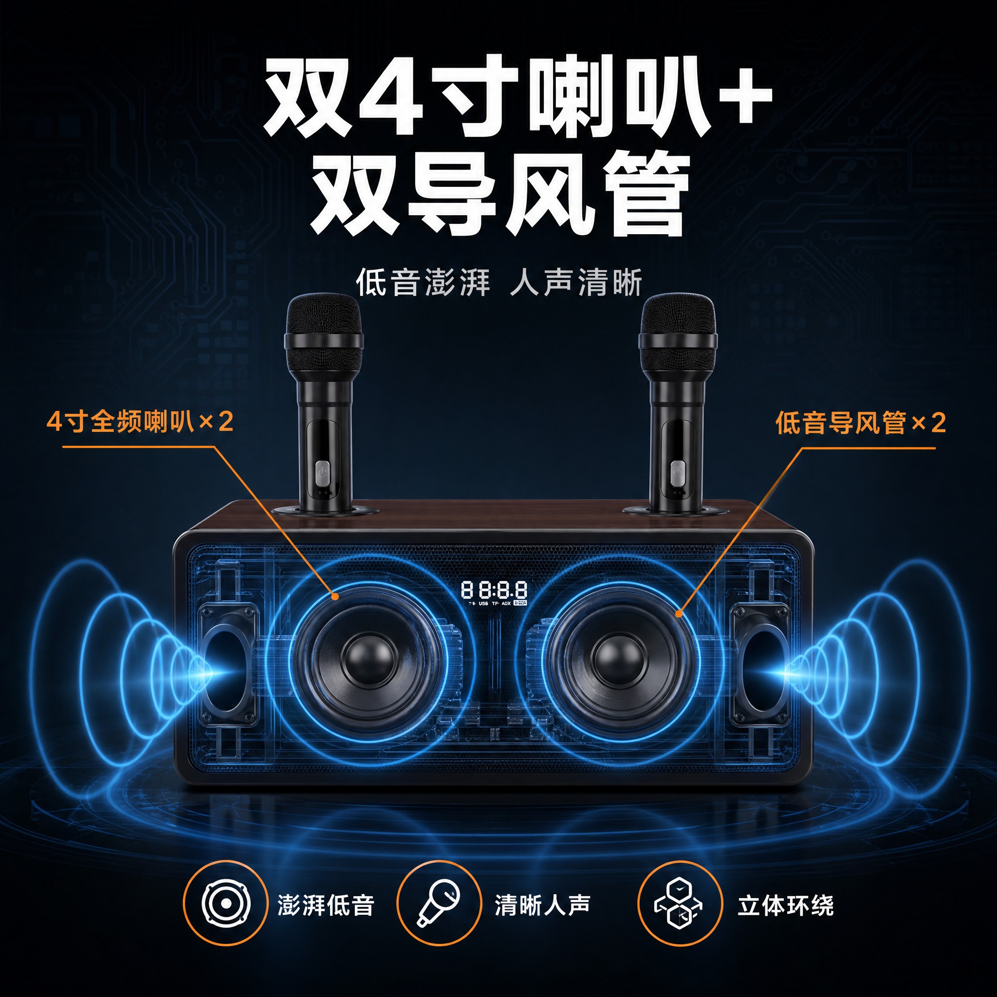 [主图-3] 产品证据/声学结构，展示双喇叭+双导风管的真实结… - 图片创意预览