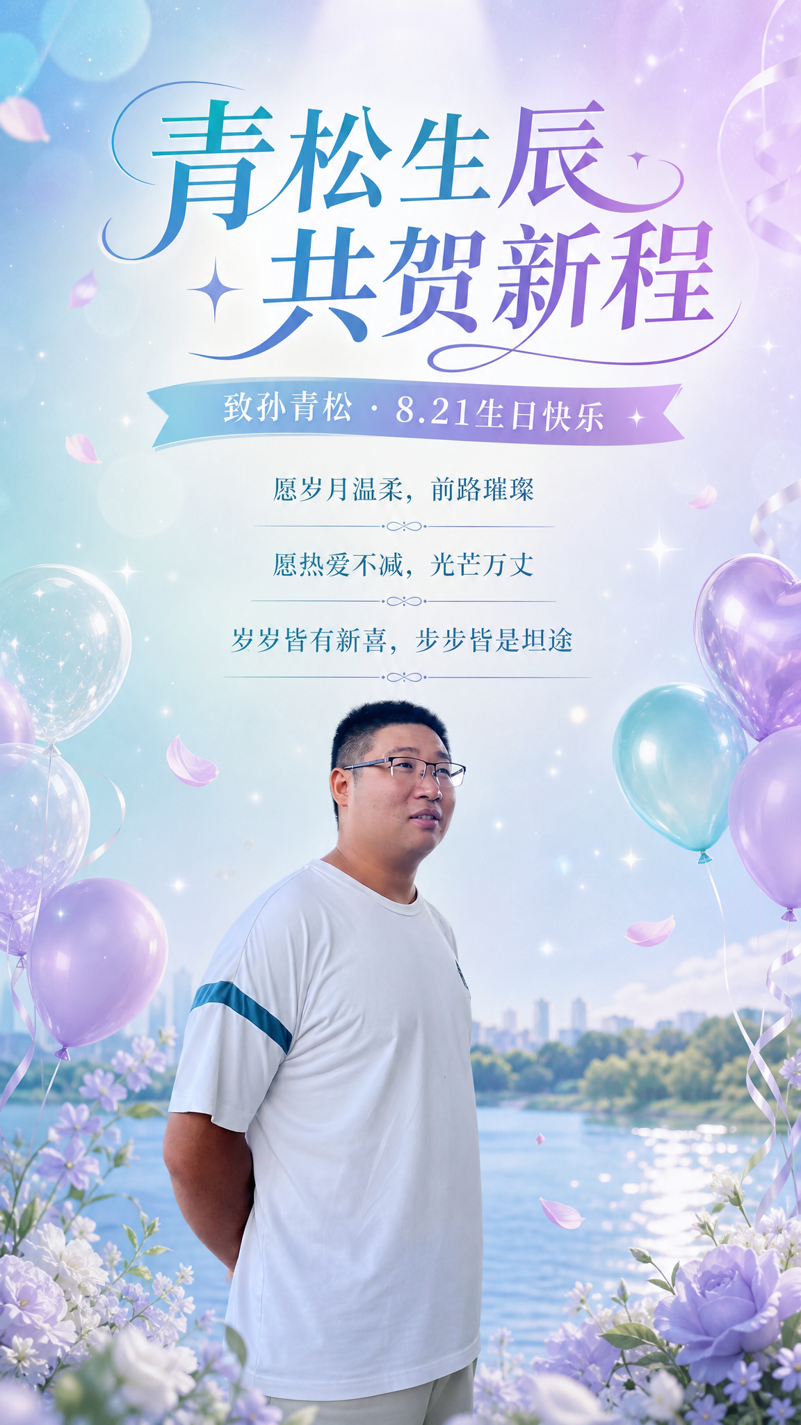 基于这张人物照片制作一张员工生日祝福海报，保留人物主体，面部自… - 图片创意预览