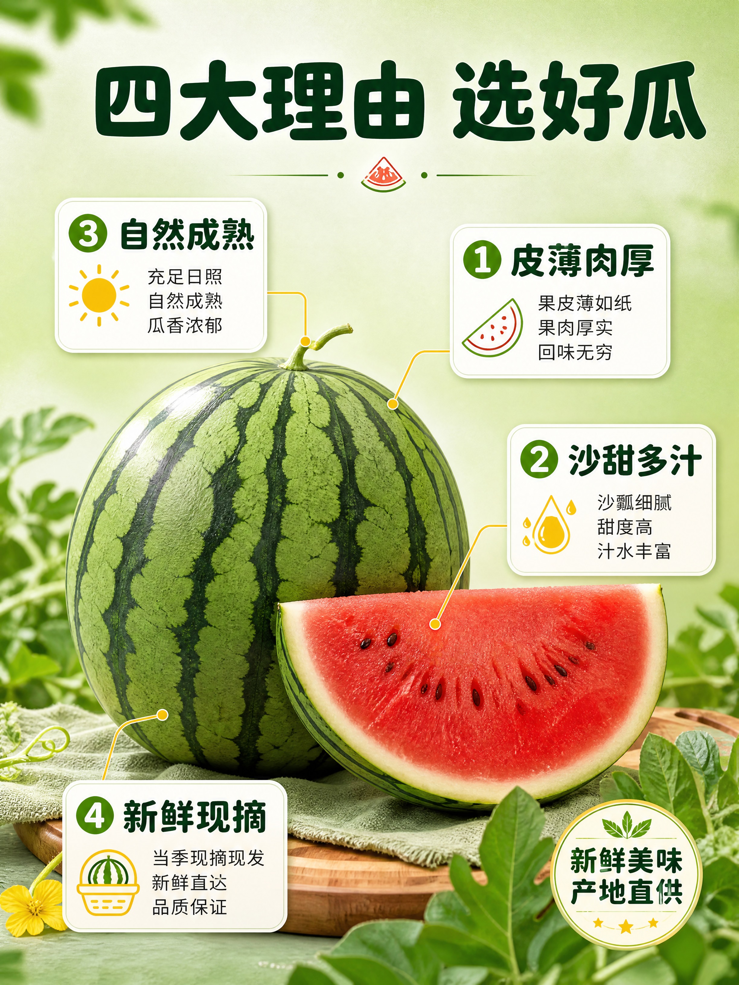 [商品] 生鲜大西瓜，完整西瓜和切开的半块西瓜同框，深绿带黑色… - 图片创意预览