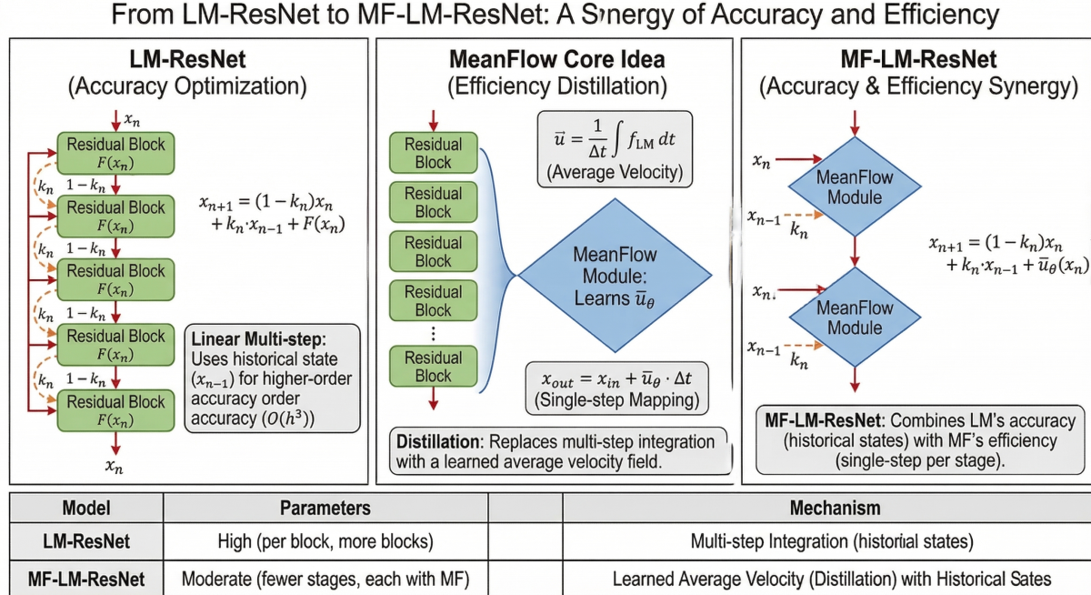 删除底部对比表格中的Accuracy列，仅保留Model | Parameters | Mechanism三列，其余内容、布局、风格均保持不变，整体为干净极简的技术信息图预览效果