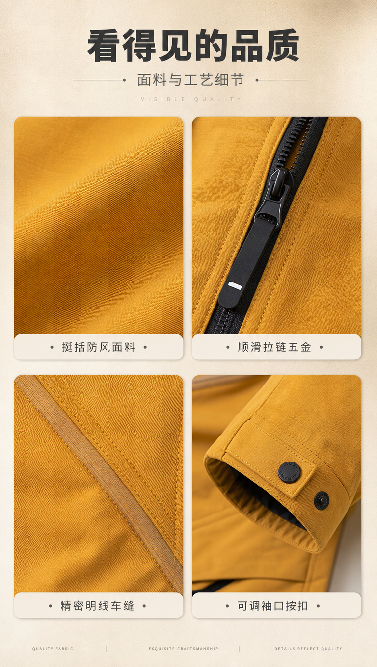 [商品] 使用【图1】姜黄色连帽休闲夹克；商品处理：保留连帽抽… - 图片创意预览