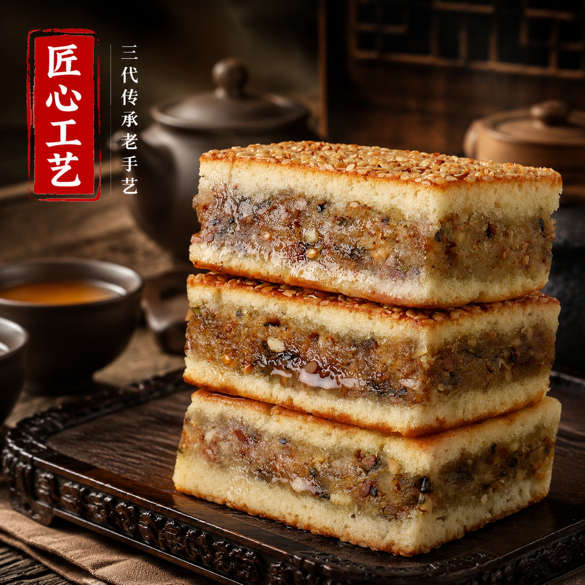 [主图-10] 三层五宝糕突出匠心工艺卖点。 [氛围风格] 国… - 图片创意预览