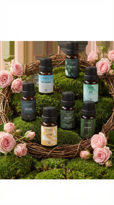 绿植展台方案：绿色苔藓底座搭配藤条缠绕展台，点缀粉色蔷薇，柔和光源打造清新氛围，适合年轻女性受众预览效果