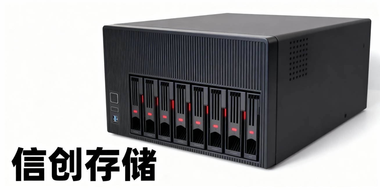 图片设备保持不变，帮我生成400*200分辨率，图片外面显示信创存储，生成5张图片预览效果
