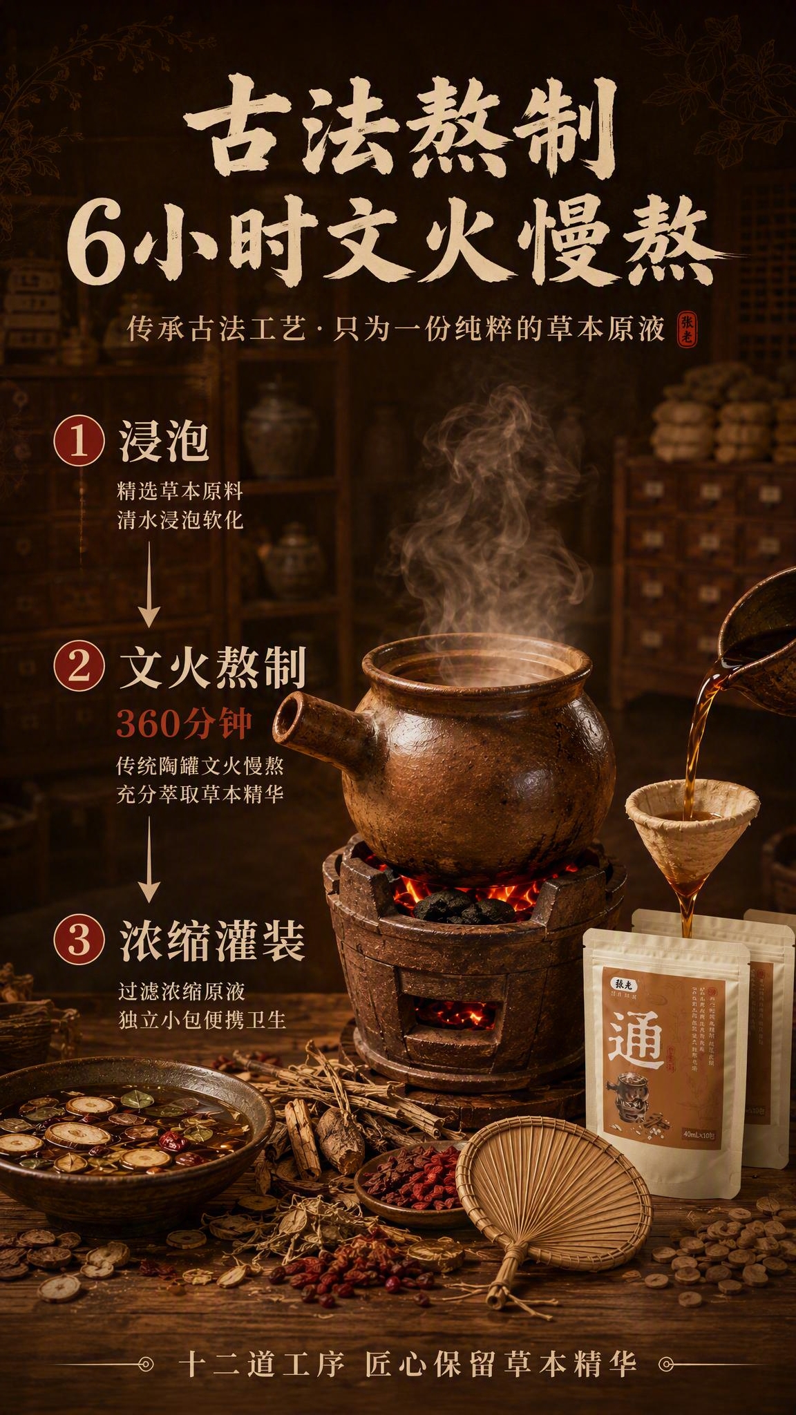 [商品] 使用【图2】张老足浴原液古法熬制工艺场景图；保留陶罐… - 图片创意预览