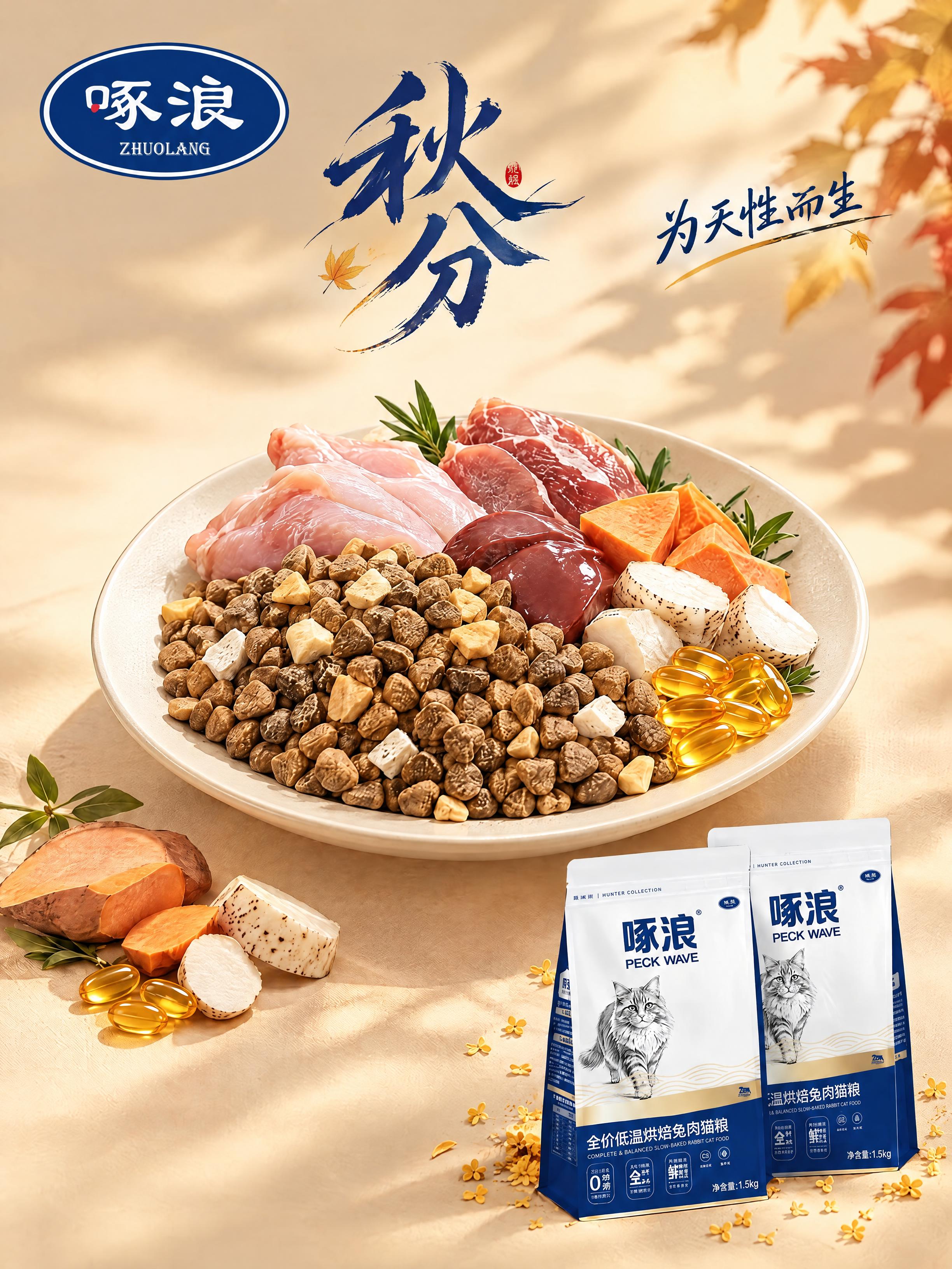 在这张猫粮主图基础上修改：1.盘子正上方添加有设计感的书法艺术… - 图片创意预览