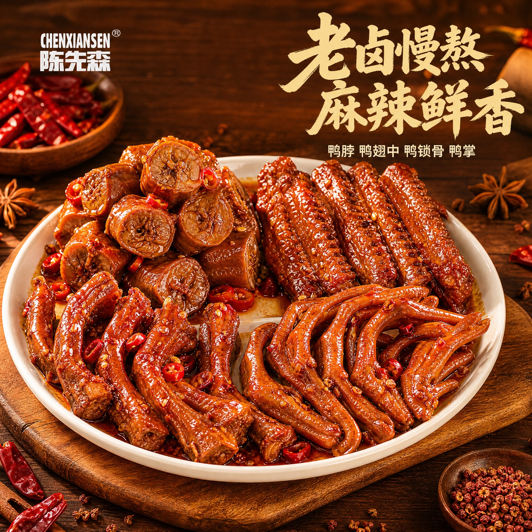 [主图-1] 商品名称：陈先森 老卤鸭脖、老卤鸭翅中、老卤鸭锁… - 图片创意预览