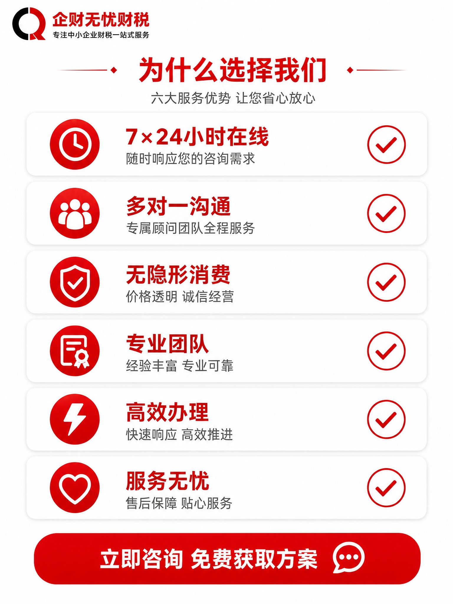 【主图7-3:4】企财无忧财税 服务优势 竖版。 【风格】红白… - 图片创意预览