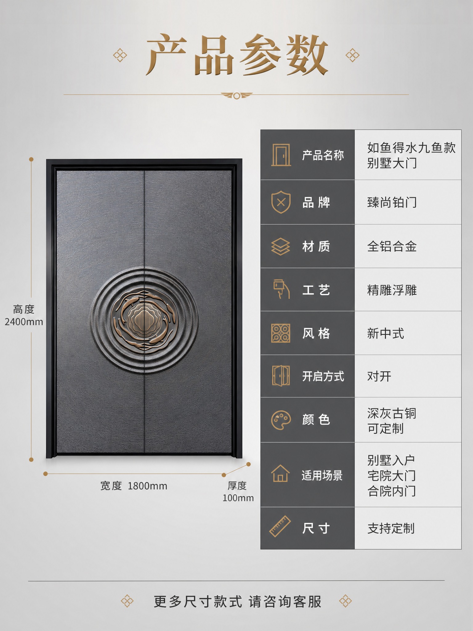 [商品] 使用【图1】臻尚铂门如鱼得水九鱼款全铝别墅大门；保留… - 图片创意预览